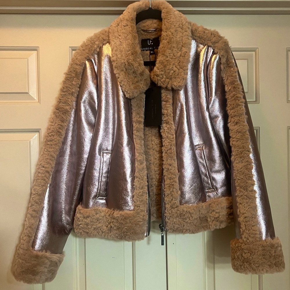 🤎Brand New With Tag Unreal Fur Beautiful Pilote d'Avion Jacket XL Vegan
